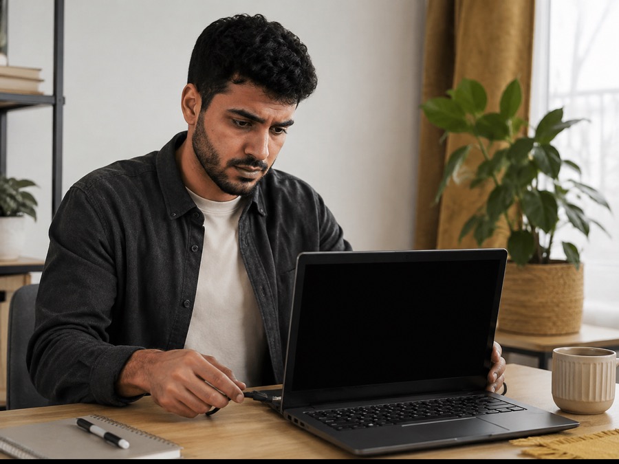 شاب يعتمد على اللابتوب في عمله